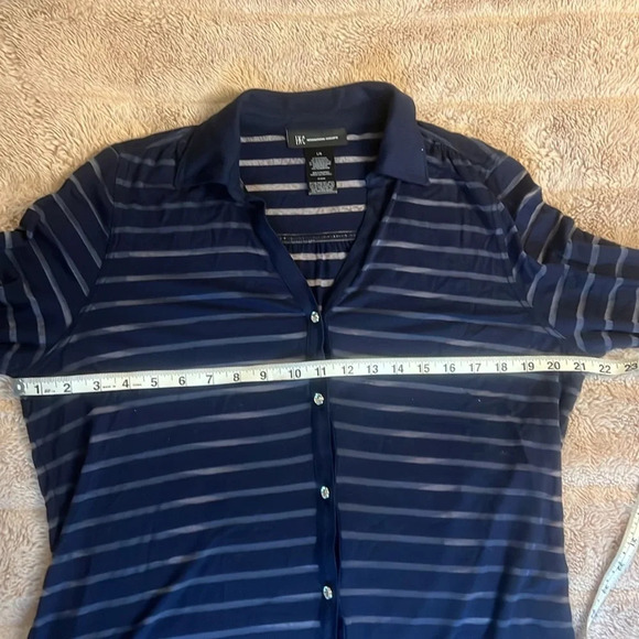 Sheer striped stretchy button down top - Picture 6 of 10